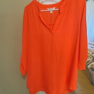 Neon coral 3/4 sleeve casual tunic top